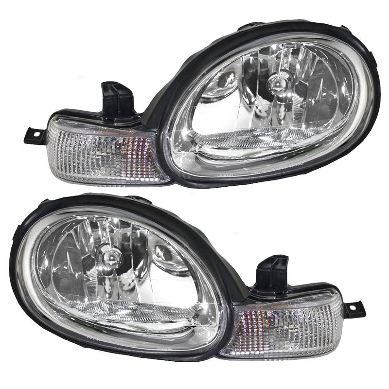 Pair Set Headlights Headlamps with Inner Chrome Bezels for Dodge Plymouth Neon 5288509AH 5288508AH