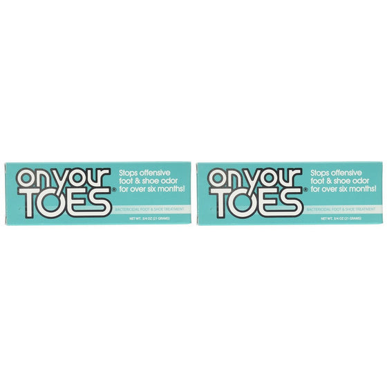 On Your Toes Foot Bactericide Powder Net Wt. 3/4 oz(21 grams)- Eliminates Foot Odor for Six Months - Two Pack