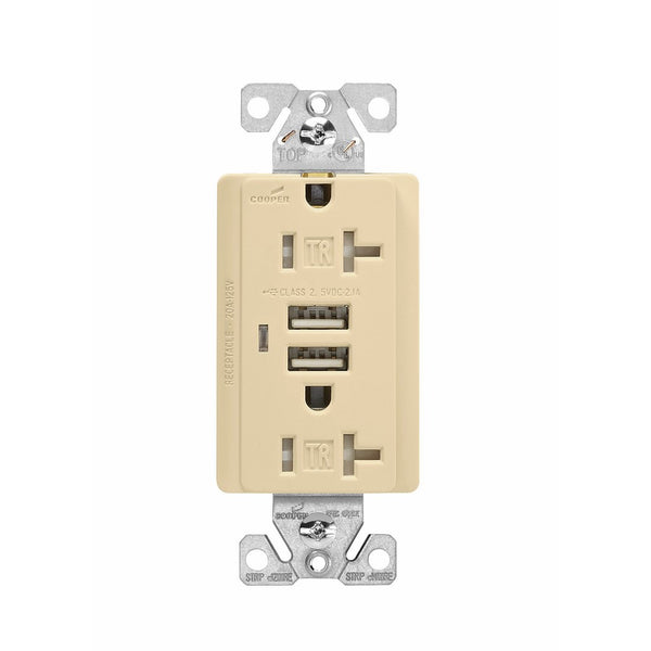 Eaton TR7746V-BOX Combination USB Charger with Tamper Resistant Receptacle and Box, 20-Amp, Ivory Finish