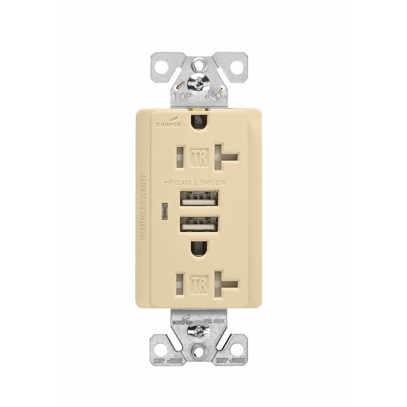 Eaton TR7746V-BOX Combination USB Charger with Tamper Resistant Receptacle and Box, 20-Amp, Ivory Finish