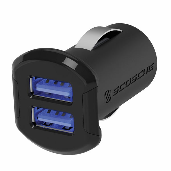 SCOSCHE ReVolt Compact Dual Port USB Fast Car Charger with Illuminated LED Backlight - 12 Watts/2.4 Amps Per Port (24W/4.8A Total Output) - High Speed Universal Multi Device Mobile Charger - Black (USBC242M)