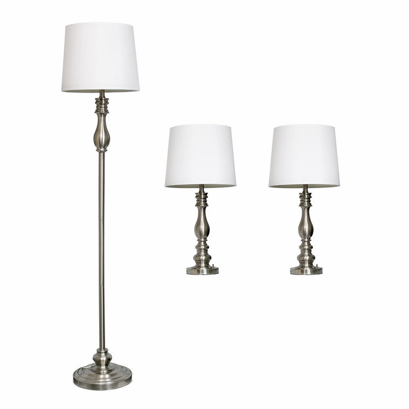 Elegant Designs LC1015-BST Three Pack Lamp Set (2 Table Lamps, 1 Floor Lamp), Brushed Steel