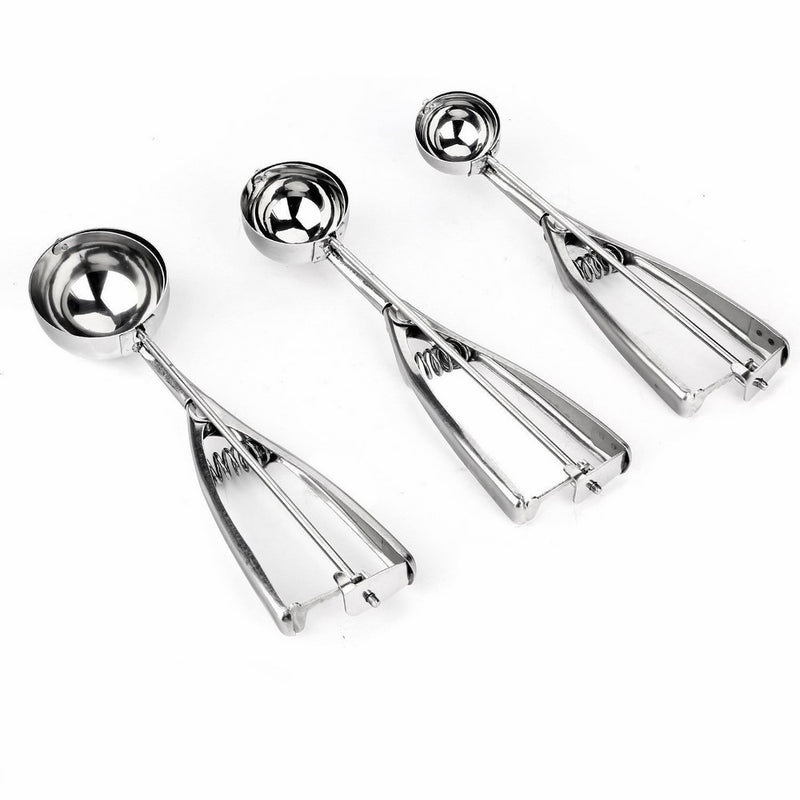 Ice Cream Scoop - 3 Piece Stainless Steel with Trigger Cookie - Melon Scoop Spoon Set Small - Medium - Large