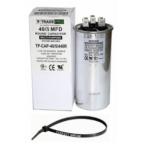 TradePro 405 uf MFD 370 or 440 Volt Dual Run Round Capacitor Bundle TP-CAP-40/5/440R Condenser Straight Cool/Heat Pump Air Conditioner and Zip Tie