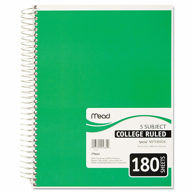 Mead 05682 Spiral Bound Notebook, Perforated, College Rule, 10 ½ x 8, White, 180 Sheets