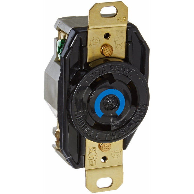Hubbell Wiring Systems HBL2620 Nylon Face Twist-Lock Receptacle, 30 Ampere, 250V, 2-Pole, 3-Wire Grounding, Black