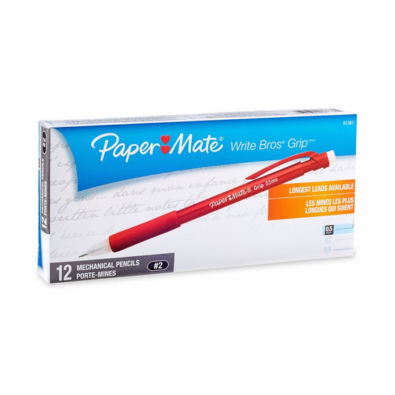 Paper Mate 61381 Write Bros Grip Mechanical Pencils, 0.5mm, HB #2, Colorful Barrels, Box of 12