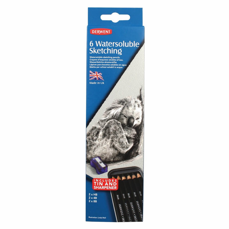 Derwent Watersoluble Sketching Pencils, Metal Tin, 6 Count (0700837)