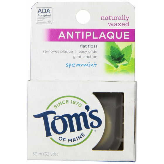 Tom's of Maine Natural Antiplaque Flat Floss, Waxed, Spearmint, 32 yards