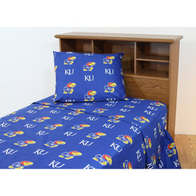 College Covers Kansas Jayhawks Printed Sheet Set - Queen - Solid
