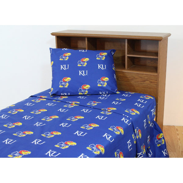 College Covers Kansas Jayhawks Printed Sheet Set - Queen - Solid
