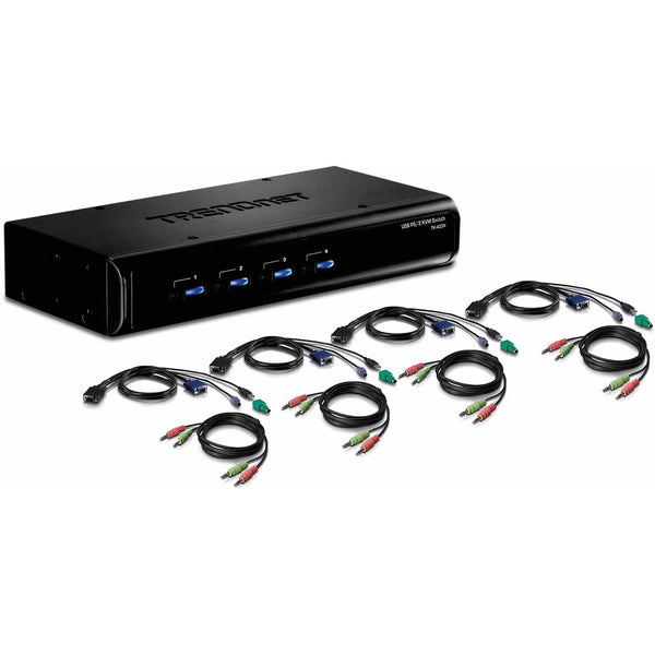 TRENDnet 4-Port USB/PS2 KVM Switch and Cable Kit with Audio, TK-423K