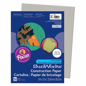 Pacon PAC8803 SunWorks Construction Paper, 9" x 12", Gray, 50 Sheets