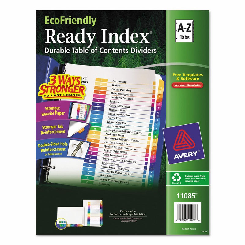 Avery EcoFriendly Ready Index Table of Contents Dividers,A-Z Tab Set (11085)
