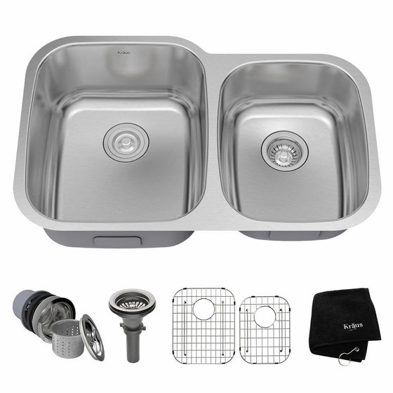 Kraus KBU24 32 inch Undermount 60/40 Double Bowl 16 gauge Stainless Steel Kitchen Sink