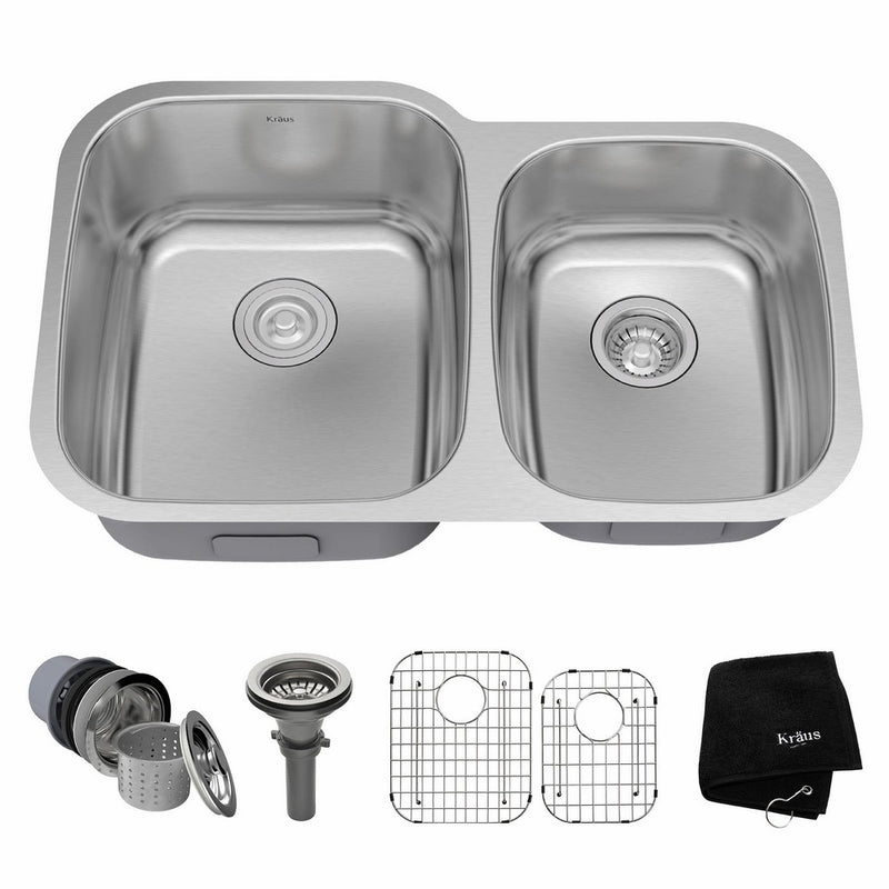 Kraus KBU24 32 inch Undermount 60/40 Double Bowl 16 gauge Stainless Steel Kitchen Sink