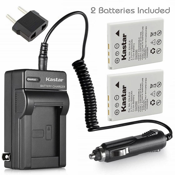 Kastar Battery 2-Pack and AC Travel Charger with Car Adapter for Nikon EN-EL8 ENEL8 and Nikon Coolpix S7c S1 S2 S3 S5 S6 S8 S9 Coolpix S50 S50c Coolpix S51 S51c S52 S52c Cool-Station MV-11 MV-12