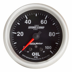 Auto Meter 7653 Sport-Comp II 2-5/8" 0-100 PSI Full Sweep Electric Oil Pressure Gauge wtih Peak Memory and Warning