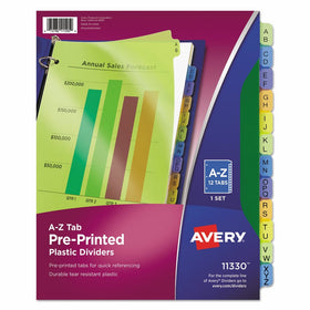 Avery 11330 Preprinted Plastic Tab Dividers, 12-Tab, Letter