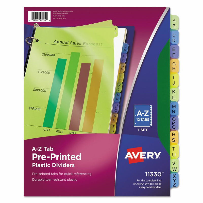 Avery 11330 Preprinted Plastic Tab Dividers, 12-Tab, Letter