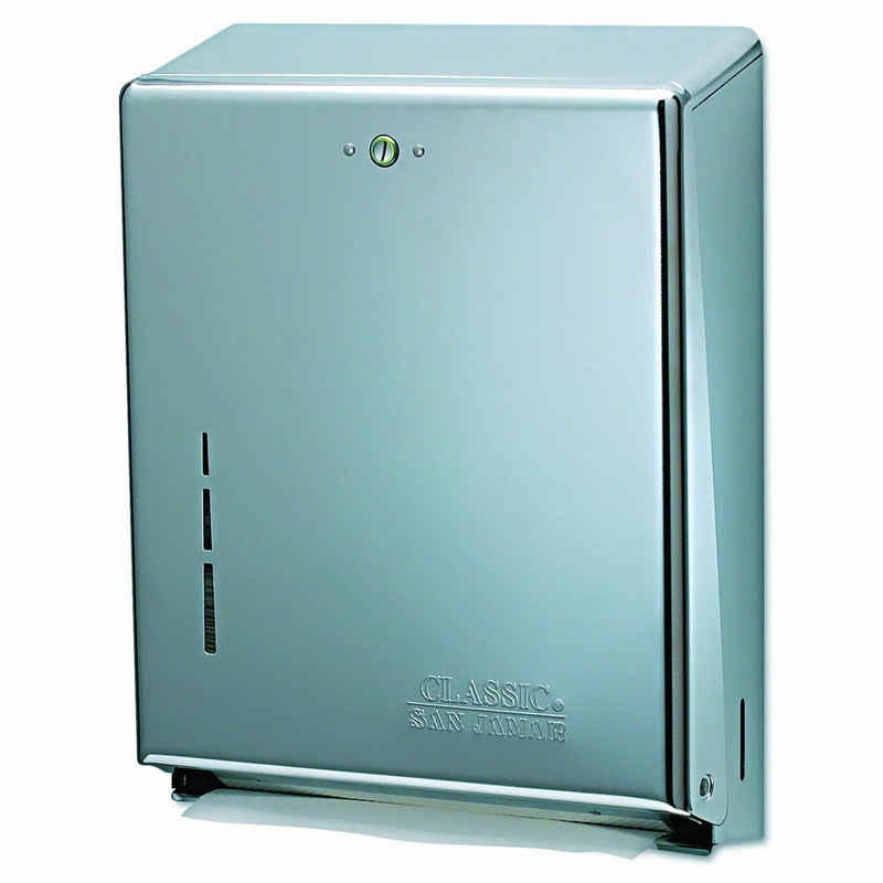 San Jamar T1900XC 11-3/8" Width x 14-3/4" Height x 4" Depth, Chrome Finish Lockable C-Fold/Multifold Towel Dispenser
