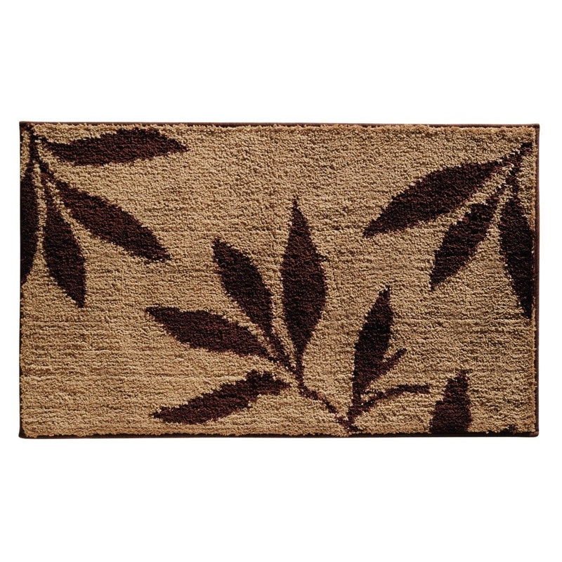 InterDesign Microfiber Leaves Bathroom Shower Accent Rug - 34" x 21", Brown/Tan