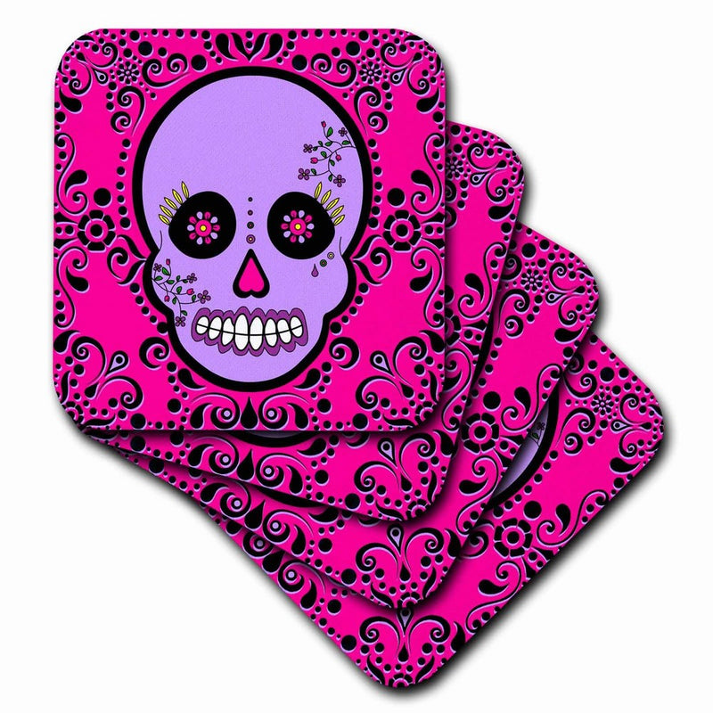 Janna Salak Designs cst_28869_2 Day of The Dead Dia de los Muertos Sugar Skull Coaster, Soft, Set of 8