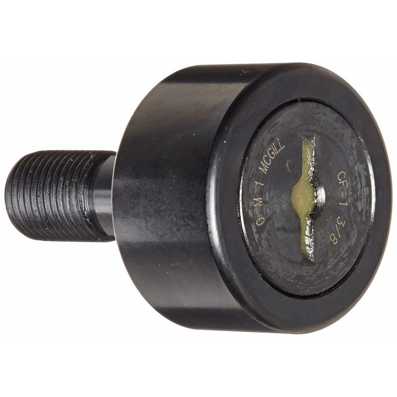 McGill CF1 3/8 Cam Follower, Standard Stud, Unsealed/Slotted, Inch, Steel, 1-3/8" Roller Diameter, 3/4" Roller Width, 1-1/4" Stud Length, 1/2" Thread Size, 2-1/32" Overall Length, 0.500" Stud Diameter