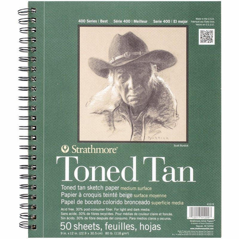Strathmore 412-9 400 Series Toned Tan Sketch Pad, 9"x12" Wire Bound, 50 Sheets