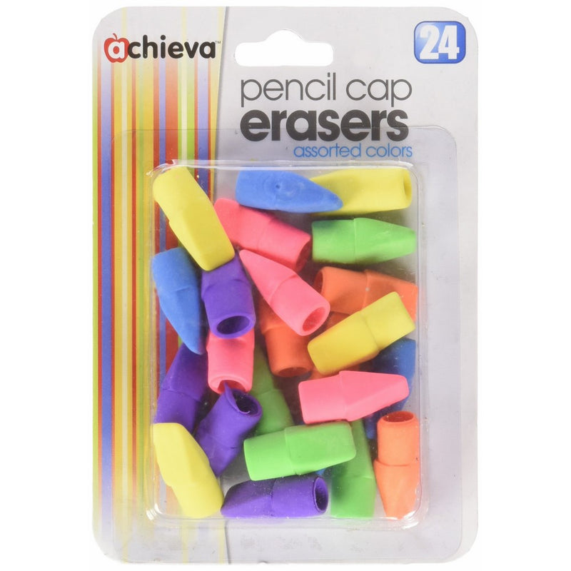 Officemate OIC Achieva Pencil Eraser Caps, 24 in a pack, Assorted Colors (30552)