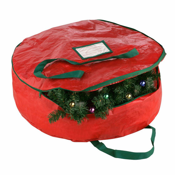 Elf Stor Red Holiday Christmas Wreath Storage Bag for 24-Inch Wreaths