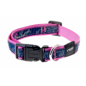 Rogz Fancy Dress Medium 5/8" Scooter Side-Release Fashion Dog Collar, Denim Rose Design
