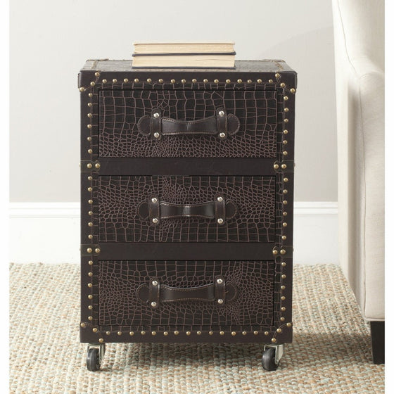 Safavieh Home Collection Llyoyd Black, Brown & Silver 3 Drawer Rolling Chest