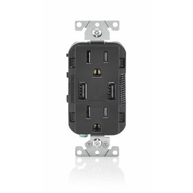Leviton T5632-E 15-Amp USB Charger/Tamper Resistant Duplex Receptacle, Black
