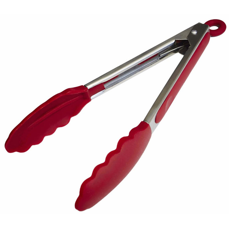 StarPack Premium Silicone Kitchen Tongs 9-Inch, Non-Stick Friendly, Bonus 101 Cooking Tips (Cherry Red)