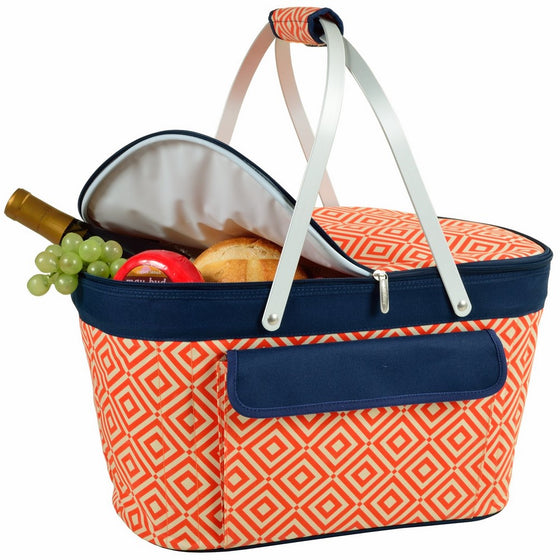 Picnic at Ascot Large Family Size Insulated Folding CollapsiblePicnic Basket Cooler with Sewn in Frame- Orange/Navy