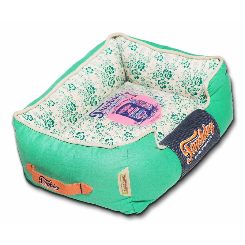 touchdog Floral-Galoral' Vintage Printed Ultra-Plush Rectangular Fashion Designer Pet Dog Bed Lounge, Medium, Teal, Green, White