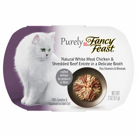 Purina Fancy Feast Purely Natural White Meat Chicken & Shredded Beef Entree Adult Wet Cat Food - Ten (10) 2 oz. Trays