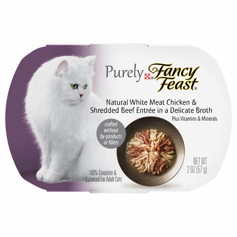 Purina Fancy Feast Purely Natural White Meat Chicken & Shredded Beef Entree Adult Wet Cat Food - Ten (10) 2 oz. Trays