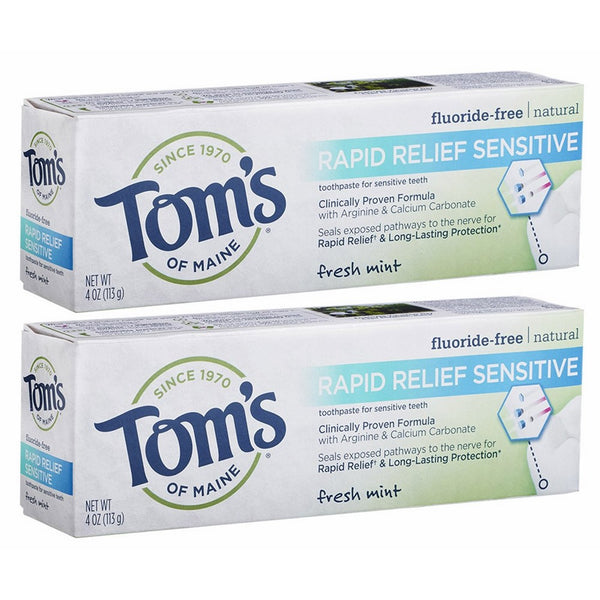 Tom's of Maine Rapid Relief Sensitive Natural Toothpaste Multi Pack, Fresh Mint, 2 Count