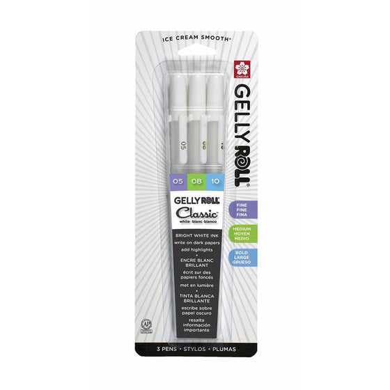 Sakura 57454 Gelly Roll Classic Ass't (05/08/10) 3pk Pen, White