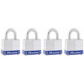 Master Lock Padlock, Laminated Steel Lock, 1-9/16 in. Wide, 3008D (Pack of 4-Keyed Alike)