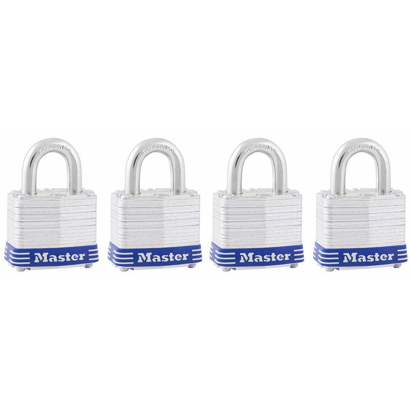 Master Lock Padlock, Laminated Steel Lock, 1-9/16 in. Wide, 3008D (Pack of 4-Keyed Alike)