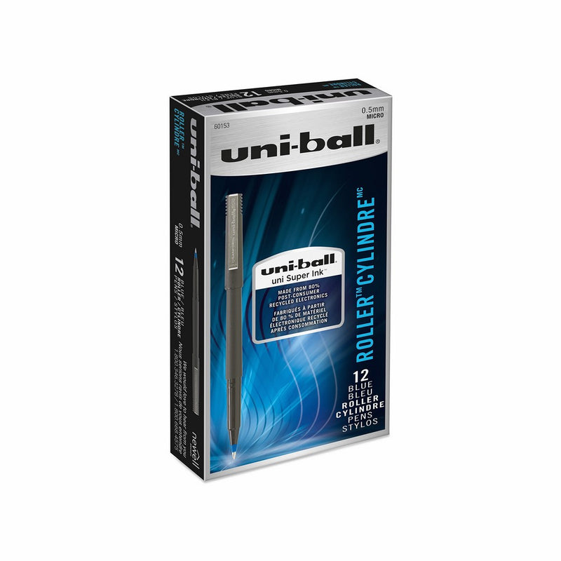 uni-ball Roller Pens, Micro Point (0.5mm), Blue, 12 Count