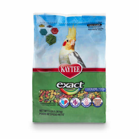 Kaytee Exact Rainbow Premium Daily Nutrition for Cockatiels, 3-Pound Bag