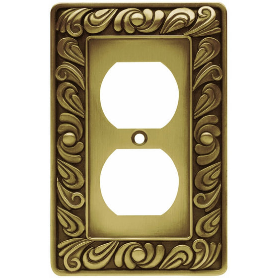 Franklin Brass 64045 Paisley Single Duplex Outlet Wall Plate / Switch Plate / Cover, Tumbled Antique Brass
