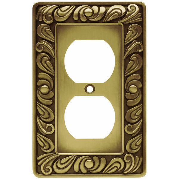 Franklin Brass 64045 Paisley Single Duplex Outlet Wall Plate / Switch Plate / Cover, Tumbled Antique Brass