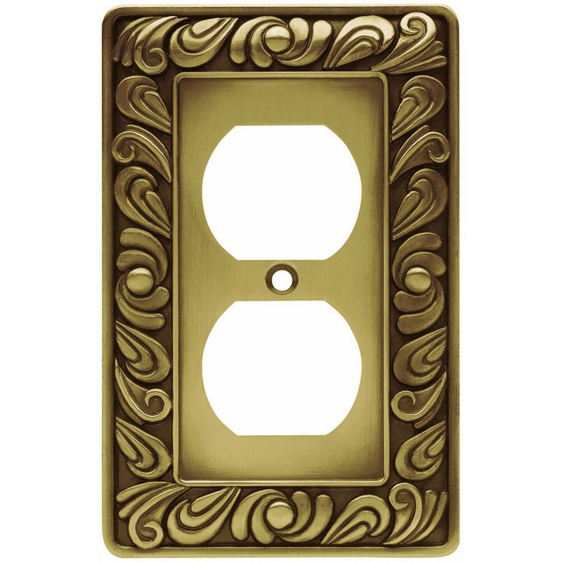 Franklin Brass 64045 Paisley Single Duplex Outlet Wall Plate / Switch Plate / Cover, Tumbled Antique Brass