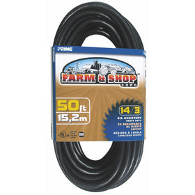 Prime Wire & Cable EC532730 50-Foot 14/3 SJTOW Farm and Shop Extension Cord, Black