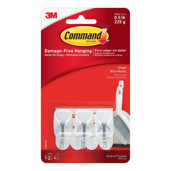 Command Wire Hooks, Small, White, 3-Hooks (17067ES)